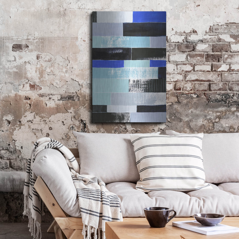 «Black & Blue Bricks II» par Grace Popp, art mural en métal, 16 po x 24 po, H 36 po x l 24 po