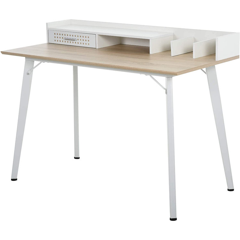 Correia Metal Base Computer Desk, White/Oak