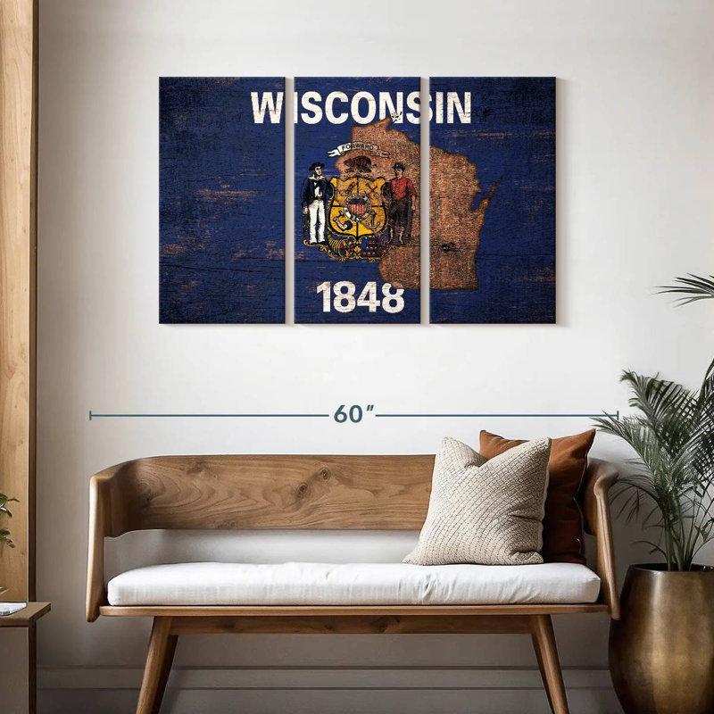 Borges State Map Over Wisconsin Flag, 28" H x 45" W