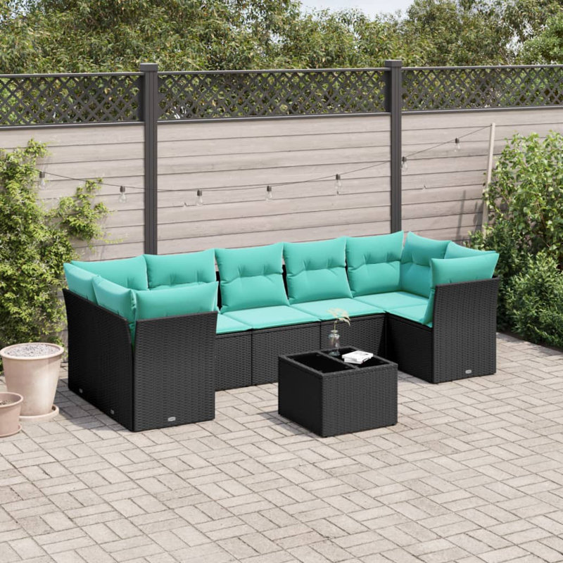  Ensemble de canapé de patio 8 pièces avec coussins en rotin de polyester noir