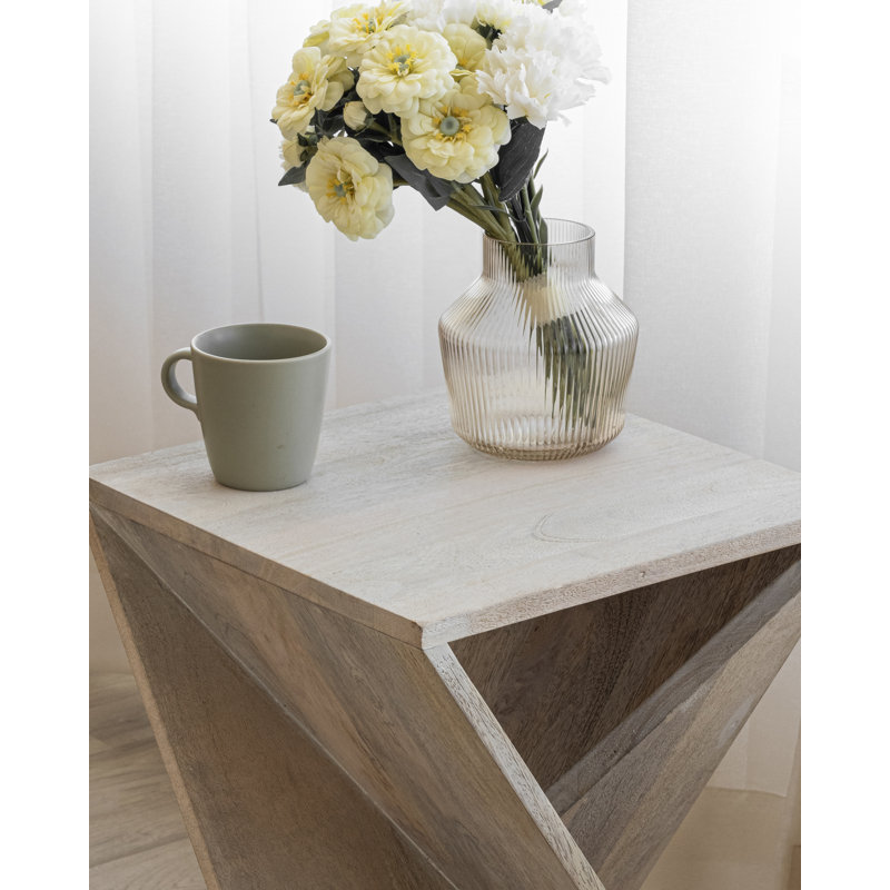 Caelah Solid Wood End Table, White Wood/White