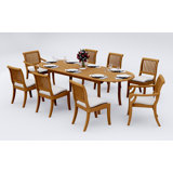 9 Pcs Grade-A Teak Wood Dining Set: 94" Double Extension Oval Table And 8 Arbor Stacking Chairs (2 Arm & 6 Armless Chairs) #11AB2202
