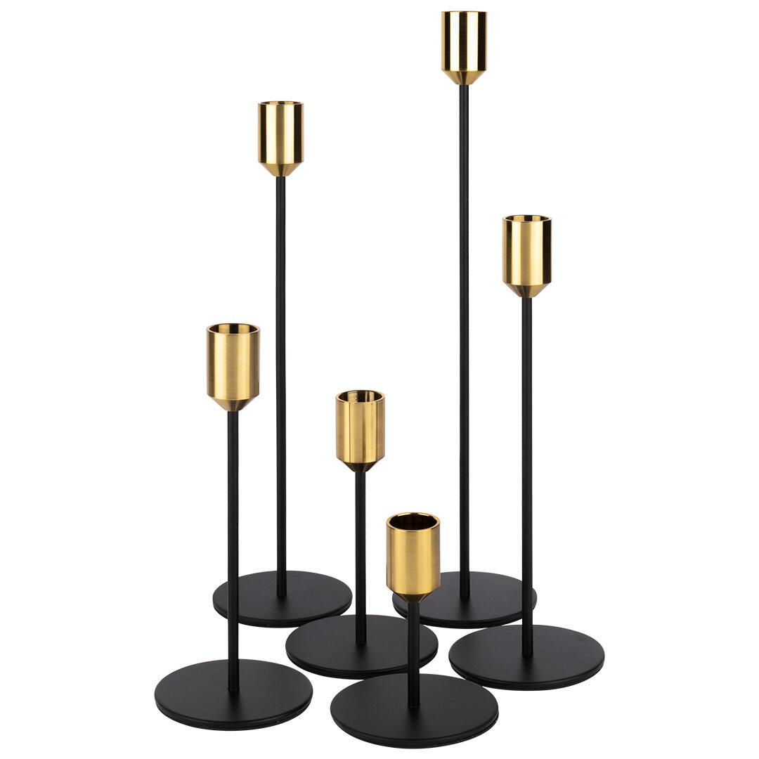 Black Candlestick Taper Candle Holders, Tall Table Wedding Centerpiece, Modern Minimalist Decor, Set of 6 Latitude Run Color: Gold/Black