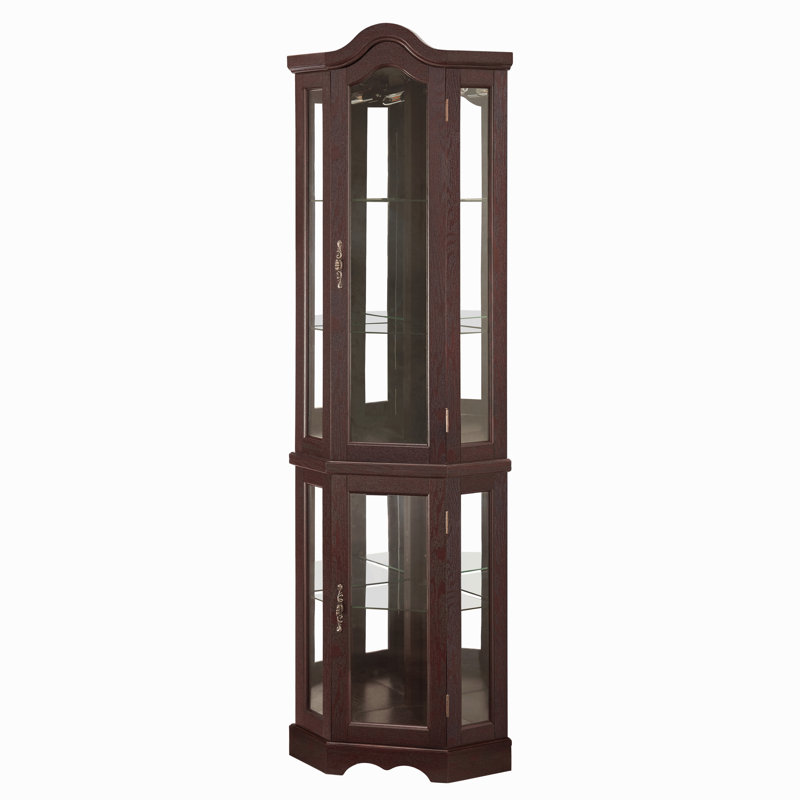 Vitrine de coin lumineuse avec portes et tablettes en verre trempé - rangement élégant en chêne pour le décor du salon et de la chambre à coucher