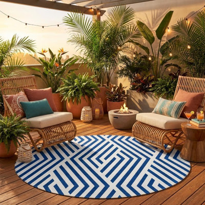 Tapis d'intérieur rond antidérapant 8 pi bleu marine et blanc