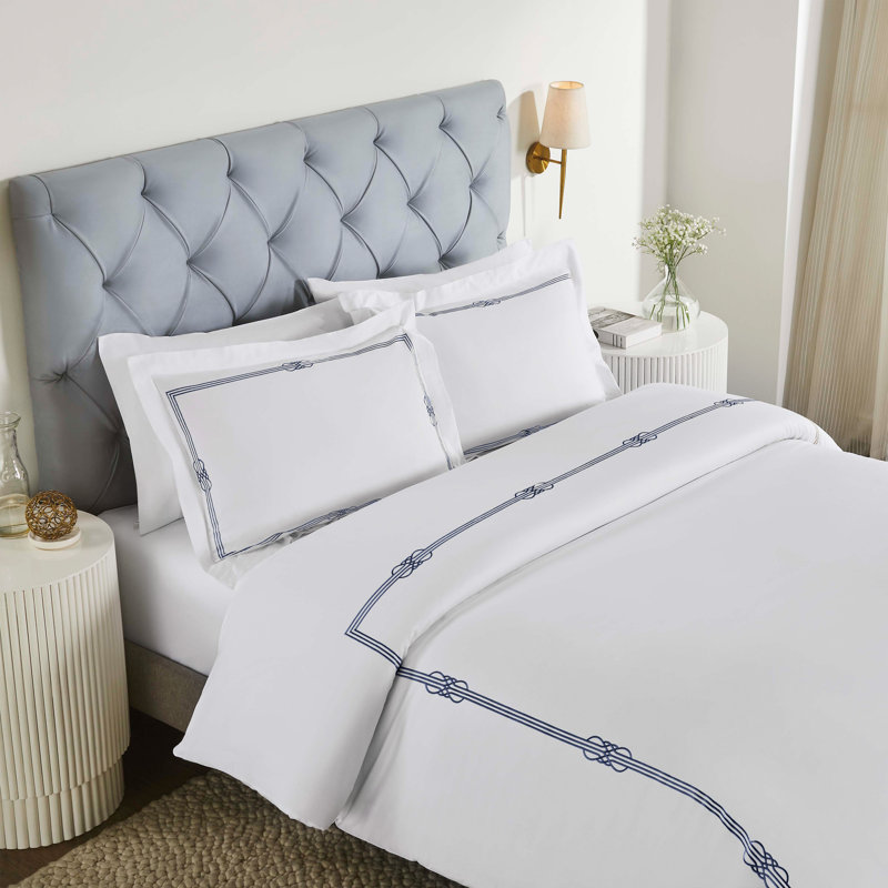 Moonlawn Cotton Gold Embroidered 3 Piece Duvet Cover Set by Superior, Full/Queen Duvet Cover +2 Standard Shams