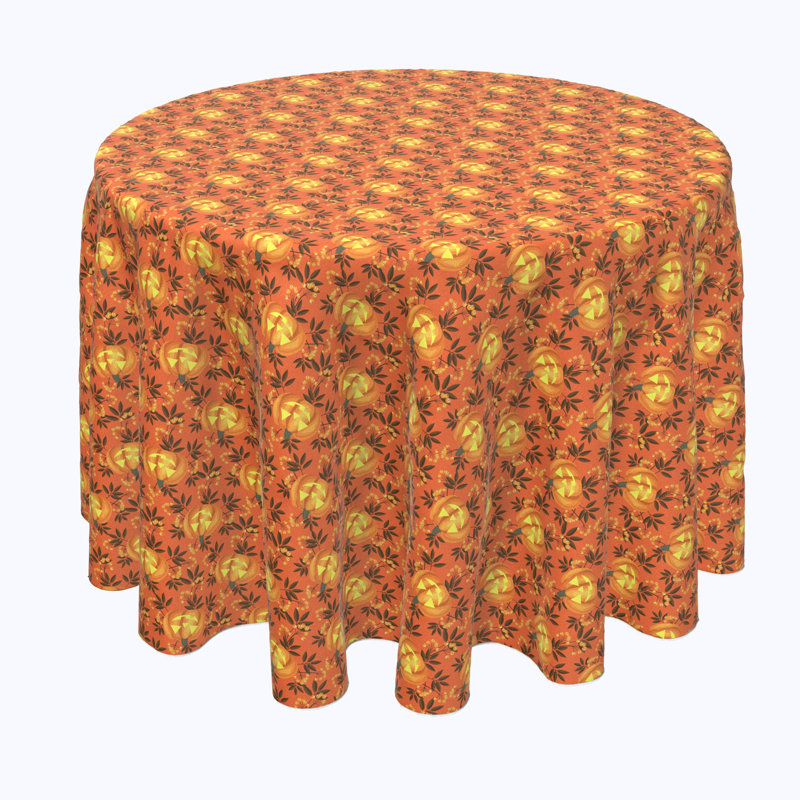 Geometric Round Halloween Tablecloth, 60" L x 60" W, Halloween in Autumn