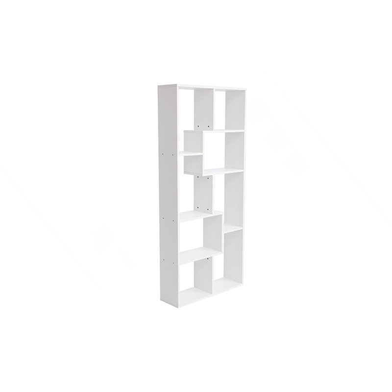 Asymmetrical Display Shelf & Bookcase, 5-Tier, White, White