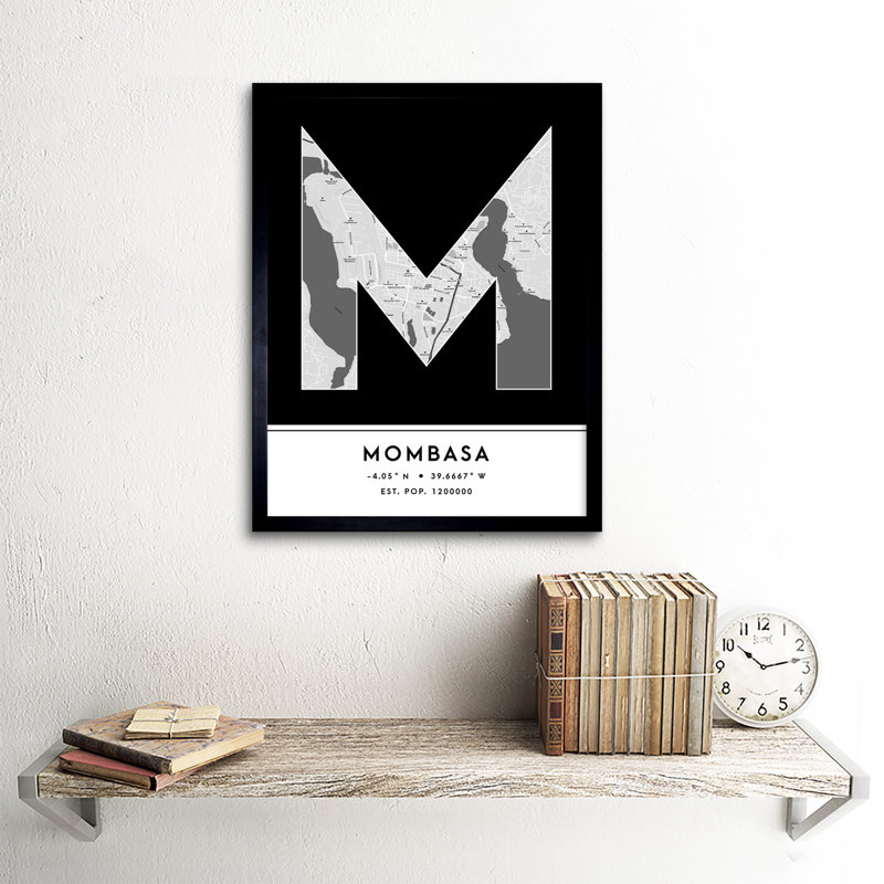 Mombasa City Map Mombasa Kenya City Map Black And White - Single Picture Frame Typography