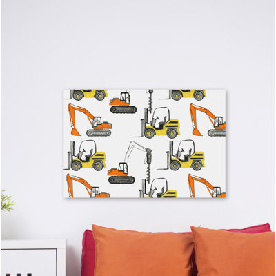 Kaleigh Yellow and Orange Trucks 1 Piece Wall Art on Canvas
