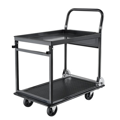 Foldable Push Cart Dolly, 700 lbs, Heavy Duty Platform Hand Truck with Wheels, High-Strength Steel, 2 Tier Moving Flatbed Cart, for Warehouse, Garage, Workshop, Office, 28.7 x 18.5 x 32.3 in