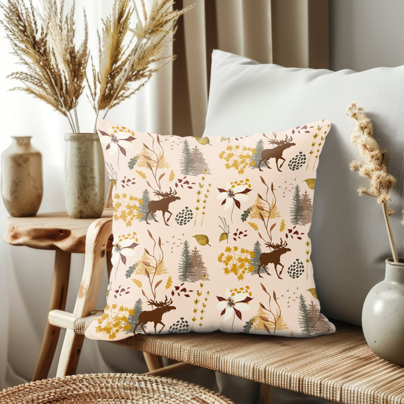 Housse de coussin, Beige / blanc / brun floral, H 21,5 po x l 21,5 po