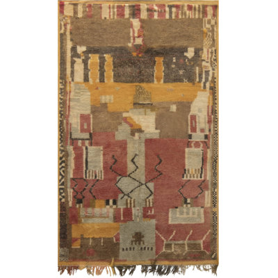 Vintage One-of-a-Kind Rectangle 5' X 8'3" 1950s Wool Area Rug in Gray/Mocha/Yellow