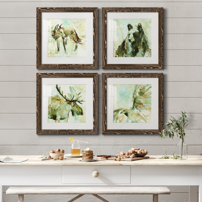 On Second Thought - Ensemble de 4 peintures sur toiles encadrées, H 27,5 po x l 110 po x P 1,5 po, Toile encadrée noyer