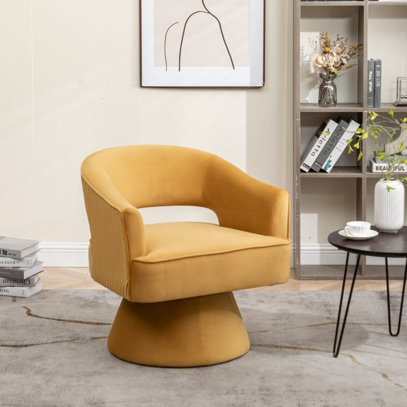 Chynna Velvet Swivel Barrel Chair, Yellow Velvet