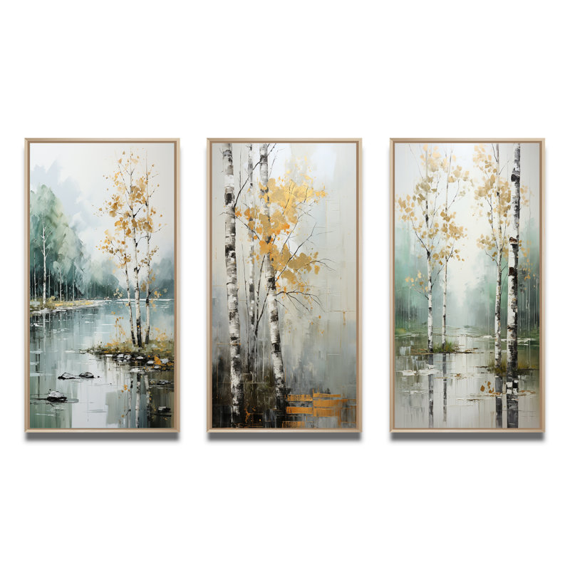 «Birch Woods Ethereal Elegance», 3 pièces, Encadré naturel, H 28 po x l 36 po