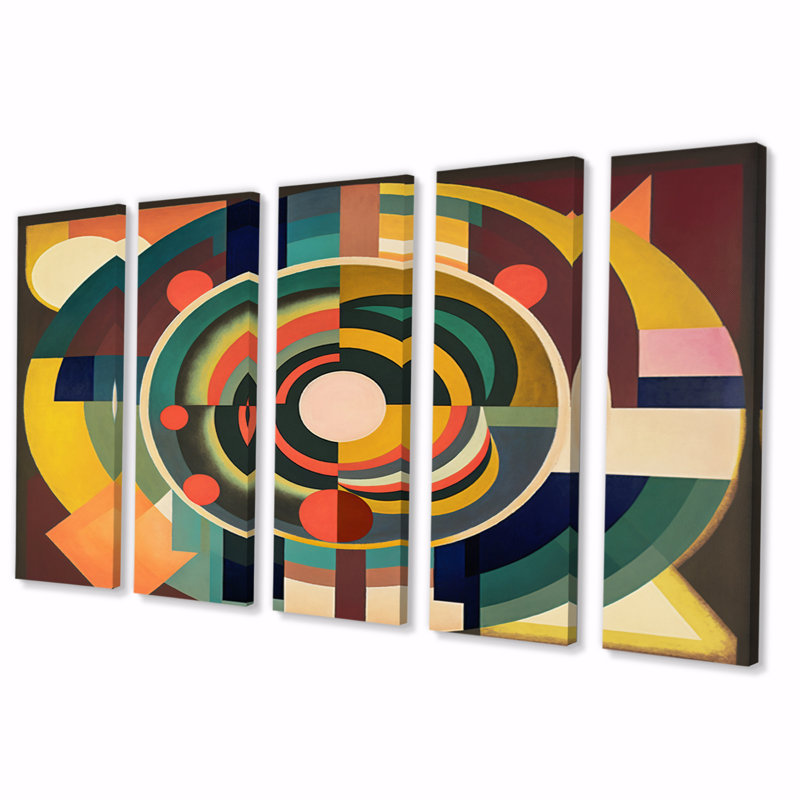 Mid-Century rétro circulaire Visions I - décoration murale moderne Mid-Century - 5 panneaux égaux