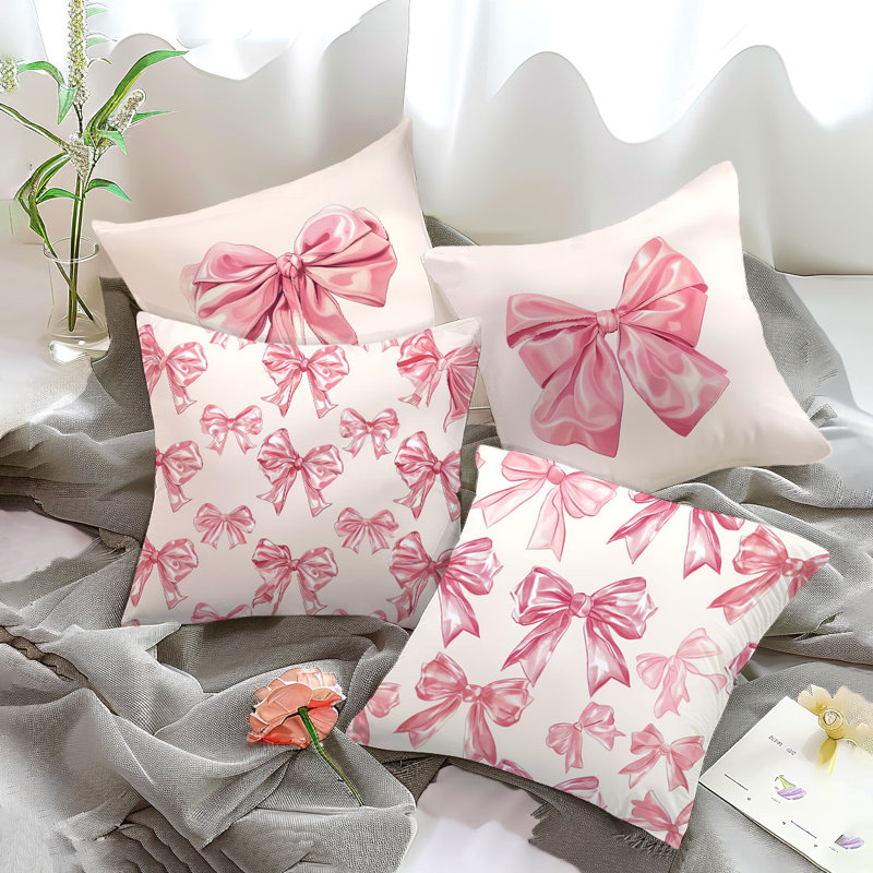 4 housses de coussin décoratives à motif d'arc rose