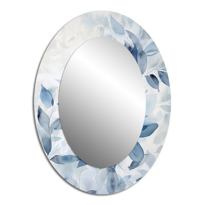 Tender Ginko Leaves in Shades Of Blue Watercolor - Large Oval Wall Mirror On Metal