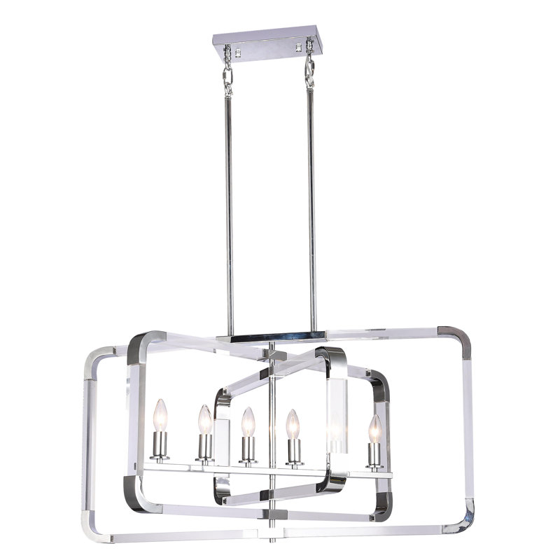 6-Light Chrome Metal Chandelier With Clear Acrylic Arms, Chrome