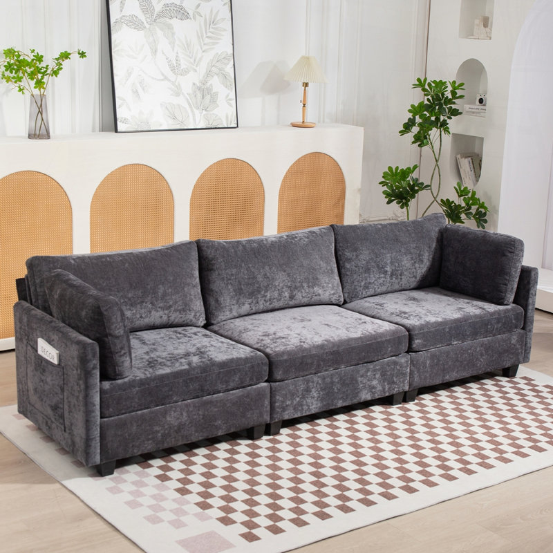 3-Seater Deep Sofa Couch, Dark Grey