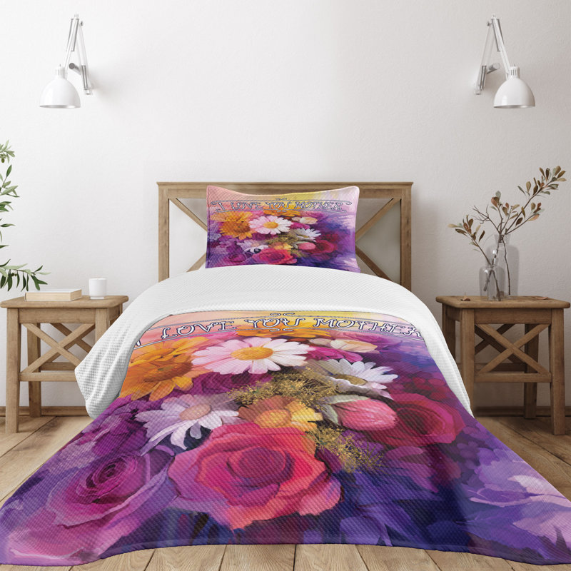 Ambesonne Mothers Day Bedspread Love Saying, Twin Bedspread + 1 Standard Sham
