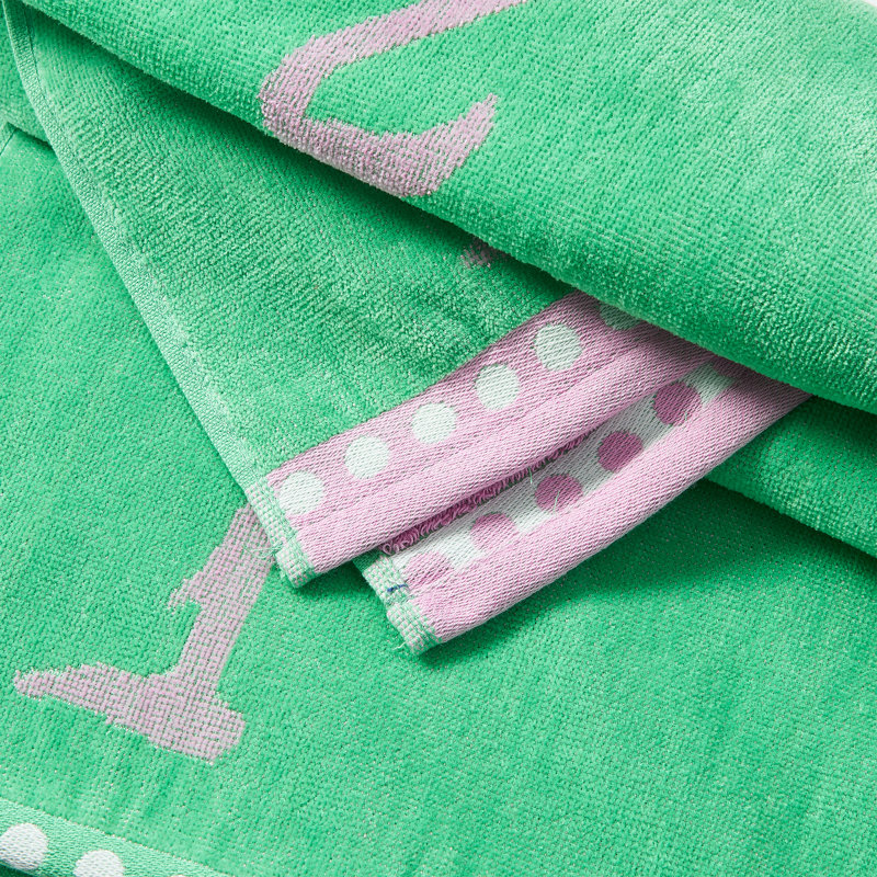 Ensemble de serviettes de plage 100% coton, Vert / rose