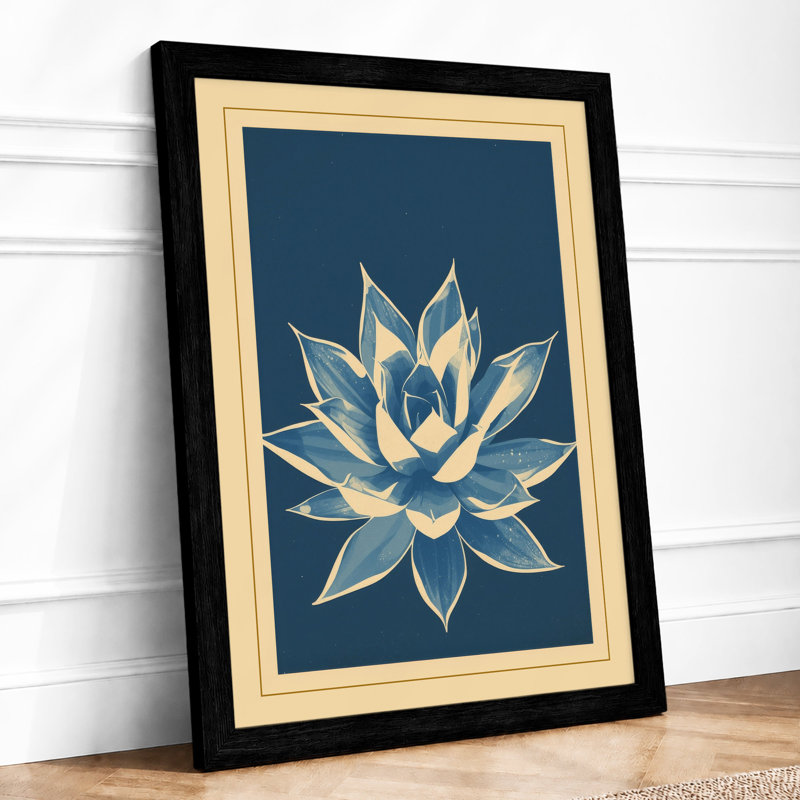 Lotus in Teal Botanical - Framed Print, A1 - 84.1 x 59.4 cm, Black