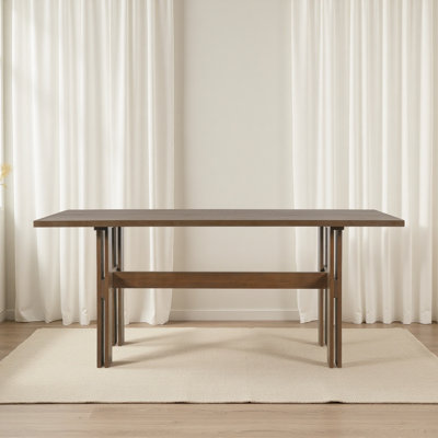 Modern Wooden Dining Table for 4 to 6 People, 71" Large Kitchen Dining Table with Wood Pedestal Base, Mid Century Rectangular Long Dinner Table for Ho