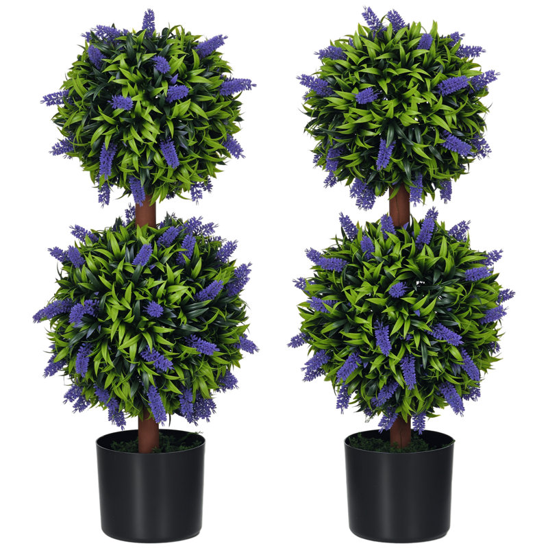 70cm Faux Lavender Topiary in Cement Pot