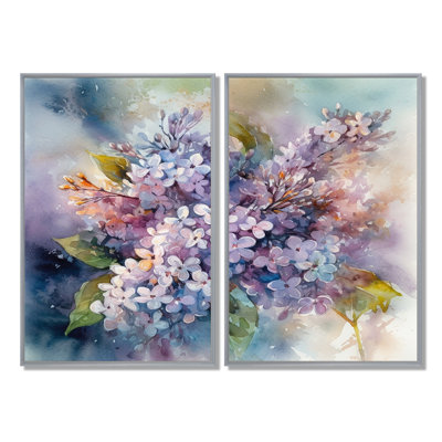 Mauve et vert lilas IV - lilas floral, art mural 2 panneaux