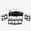 Table basse moderne à plateau relevable avec rangement et 3 repose-pieds blanc et noir