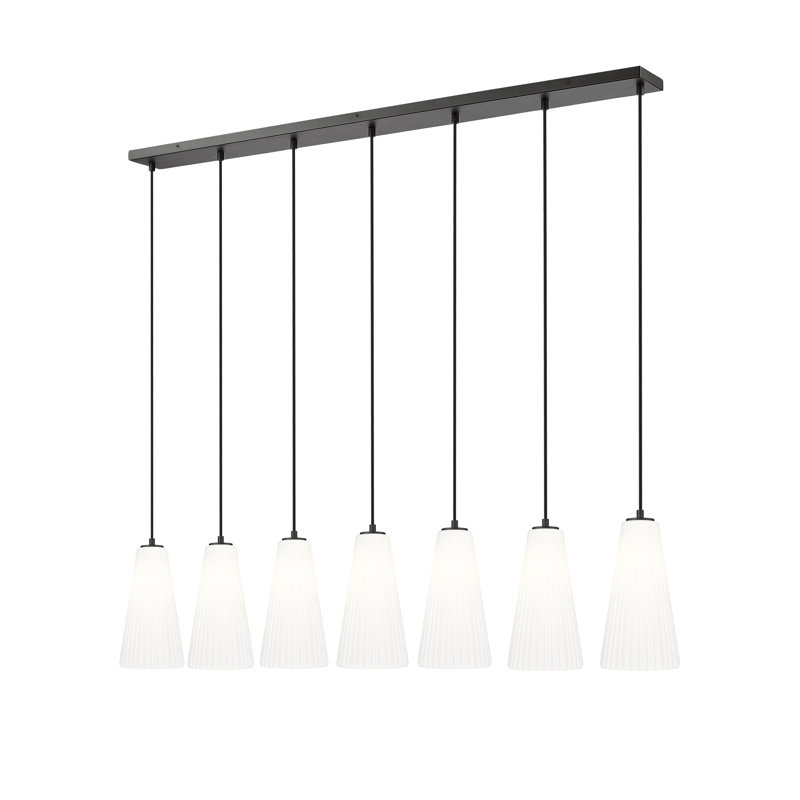 Matte Black 54'' Linear Chandelier with Frosted Glass Shades