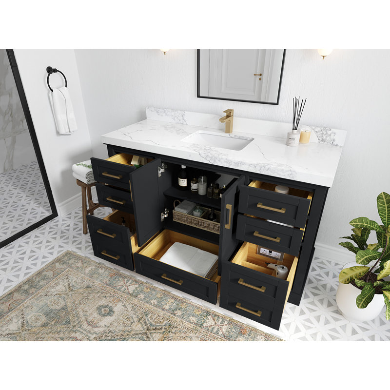 Boston 60 po X P 22 po De salle de bain simple en fer forgé Quartz de Carrare, Venatino