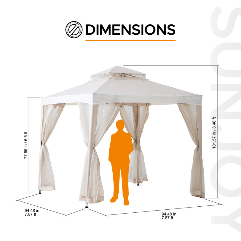 Sunjoy Soft Top Gazebo, Outdoor Patio Backyard Modern 2-Tier Steel Frame Gazebo with Mesh Netting, Beige/White, 8 ft. x 8 ft.