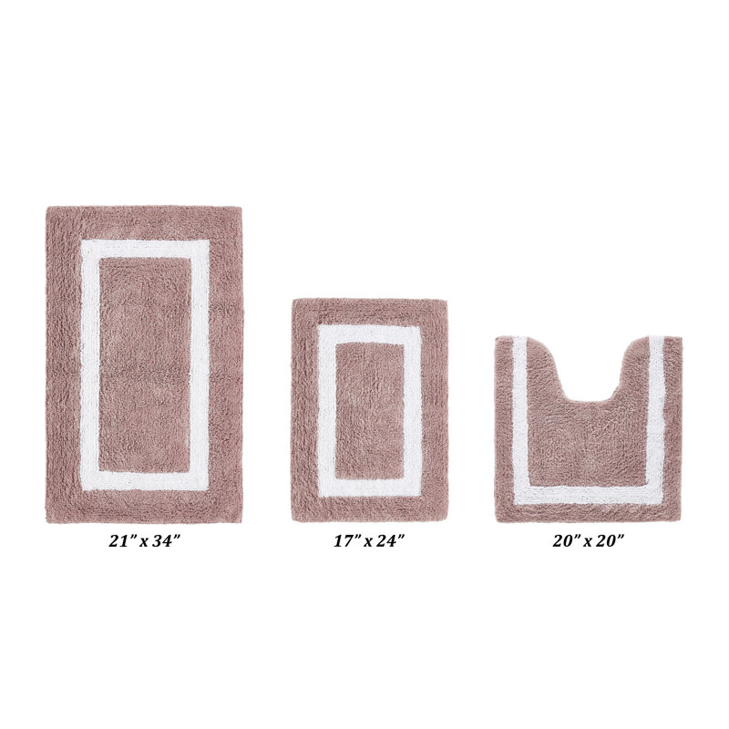 Atle Reversible Cotton Tufted Bath Rug Set, 3PC (17" x 24" | 20" x 20" | 21" x 34"), Pink/White