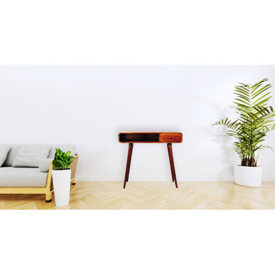 Bureau polyvalent courbé en bois avec pieds robustes