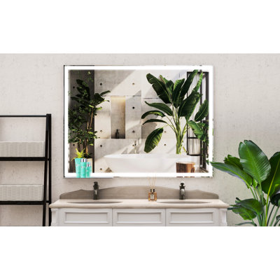 Modern 48X36 Inch Bathroom Mirror - Led Wall Mounted, Fog Touch Button Control, Adjustable Lights Waterproof, Solid Formulation Large Mounted With Smart , Waterproof Aluminum Build