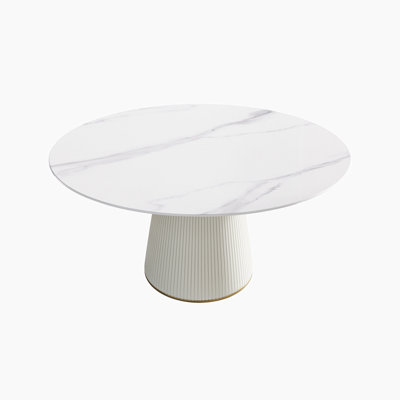 Gurseace Modern White Artificial Stone Round Beige Plywood PU Base Dining Table -  Everly Quinn, 426EADF42E1244F7AAB18B7DF25E14A0