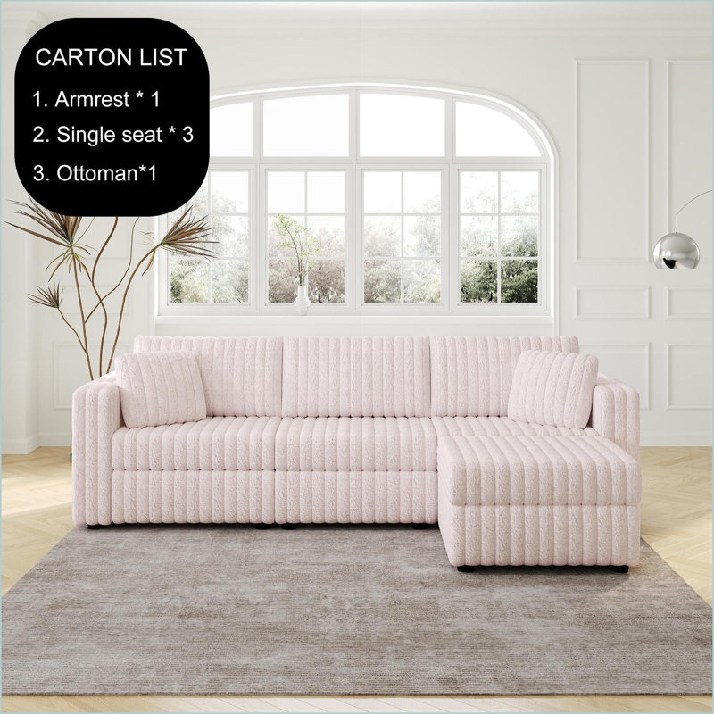 Canapé de chambre à coucher pour 3 personnes 106,3 po avec repose-pieds hydraulique et coussins lavables Sofas | Rose clair | En forme de L