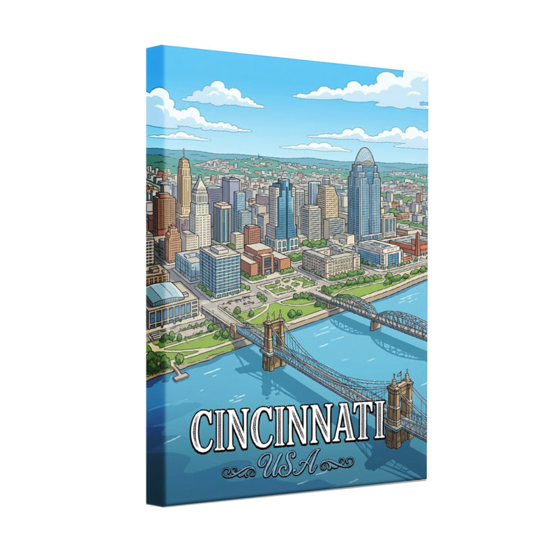 Scénario et paysages urbains Cincinnati, H 24 po x l 36 po, Toile tendue, Ne s’applique pas