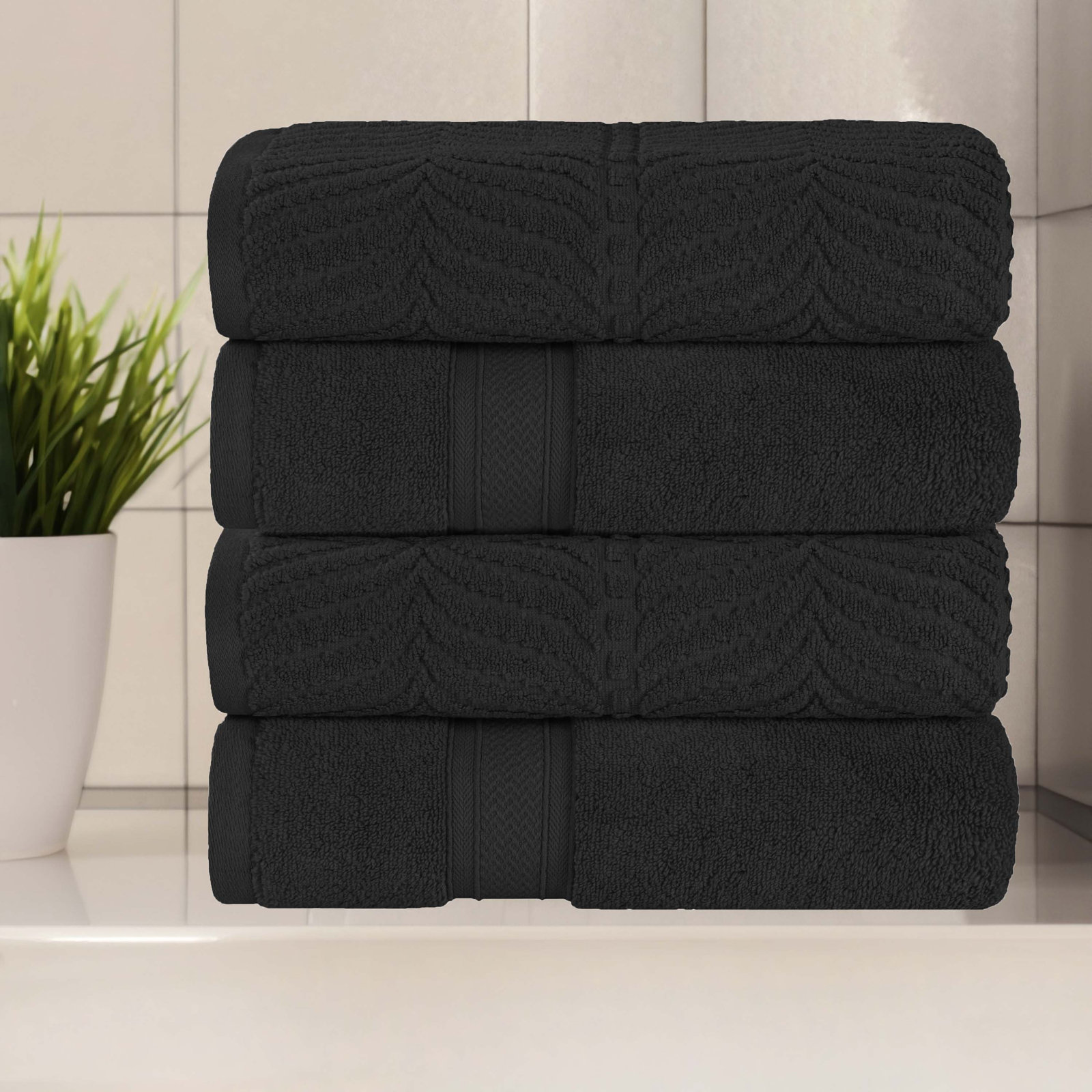 Orelia Cotton Bath Towel, Black