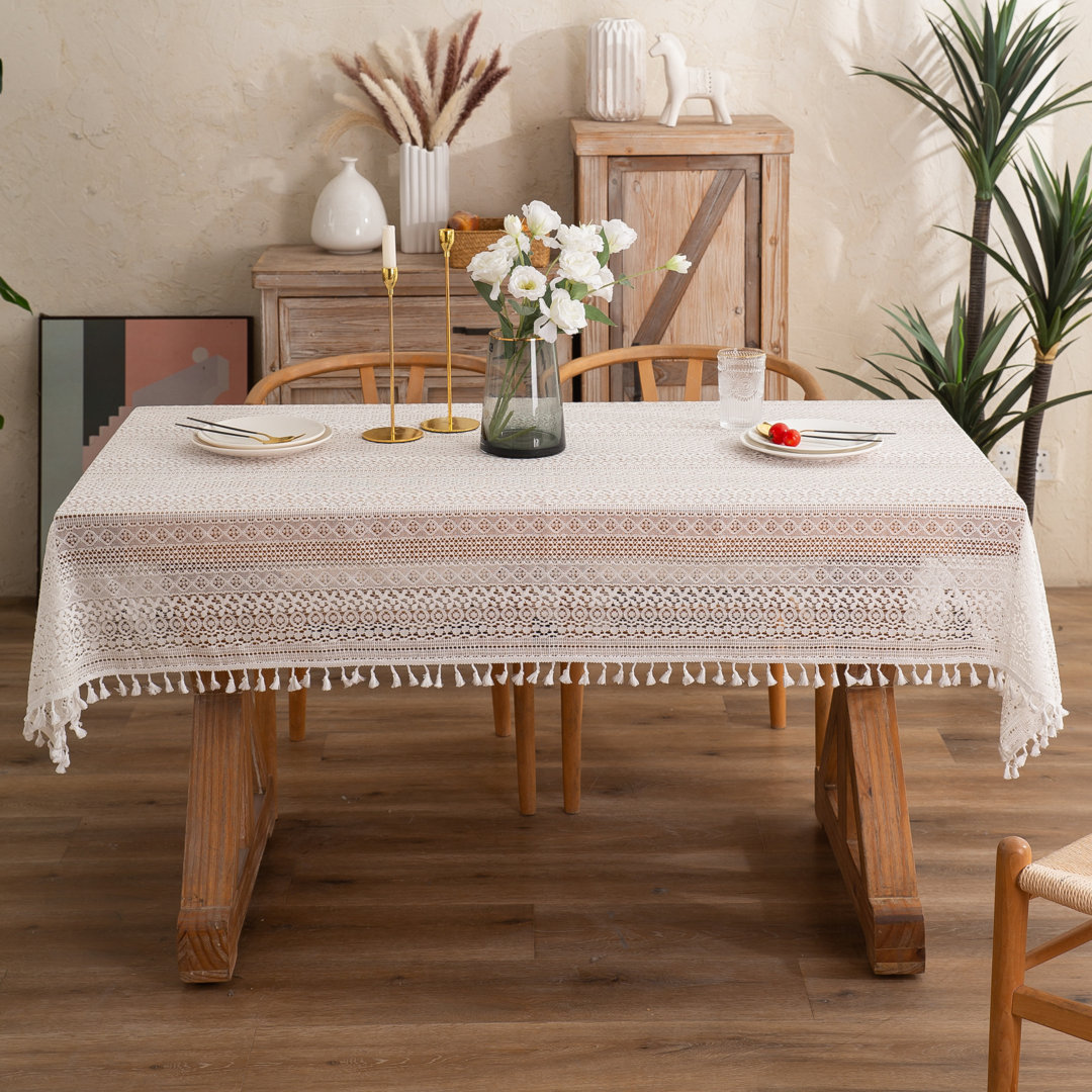 High Quality Washable Wrinkle Free Lace Tablecloth With Tassel One Allium Way® 