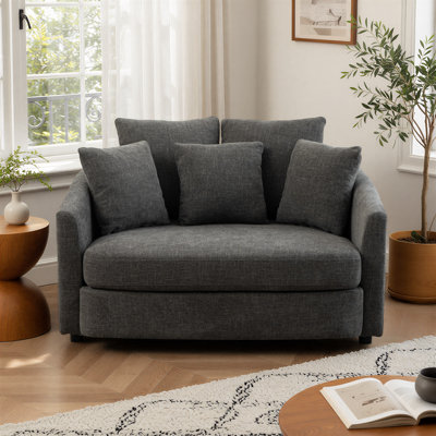 56" W Oversized Slipcovered Cozy Upholstered Accent Barrel Chair