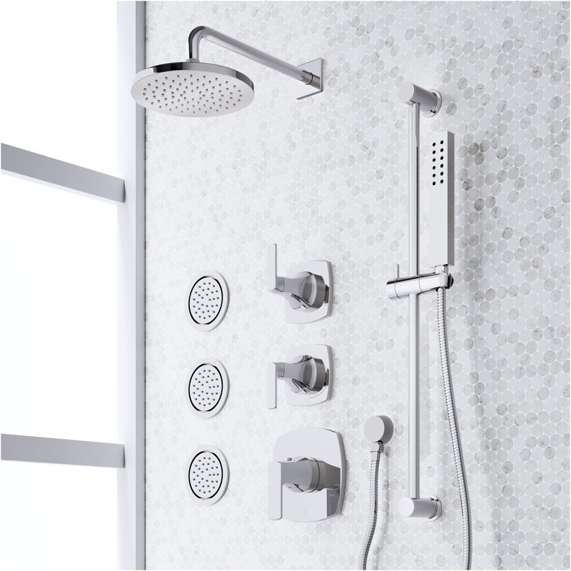 Sefina Thermostatic Shower System with 3 Body Sprays, Slide Bar and Hand Shower - Chrome, Chrome