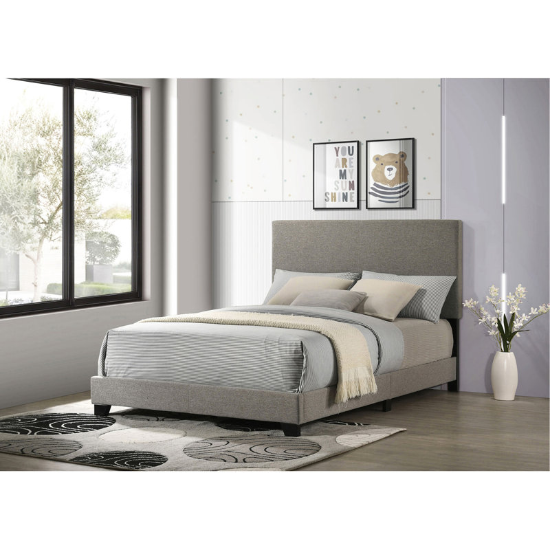 Lit tapissier double à panneau Efram Taupe, Double