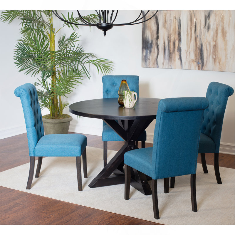 Ensemble de salle à manger 5 pièces, table à manger croisée avec 4 chaises élégantes, Bleu