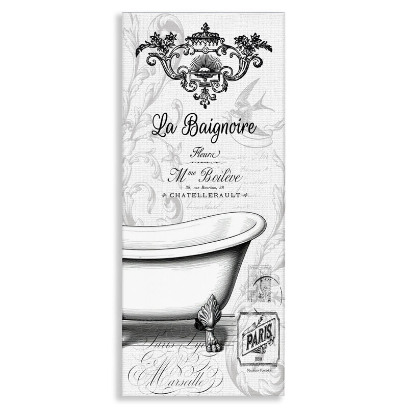 Toile de baignoire française ornée, design par lettré et doublé, H 40 po x l 17 po