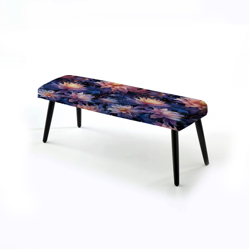 Rêve céleste mauve à motif floral - Banc noir rembourré floral