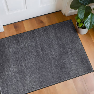 Tapis d'intérieur uni gris anthracite chiné, lavable à la machine et antidérapant